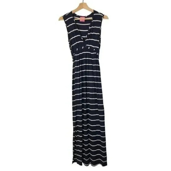 Boutique New Recruit Maternity Navy Blue & White Stripe Maxi Dress S - Picture 1 of 4